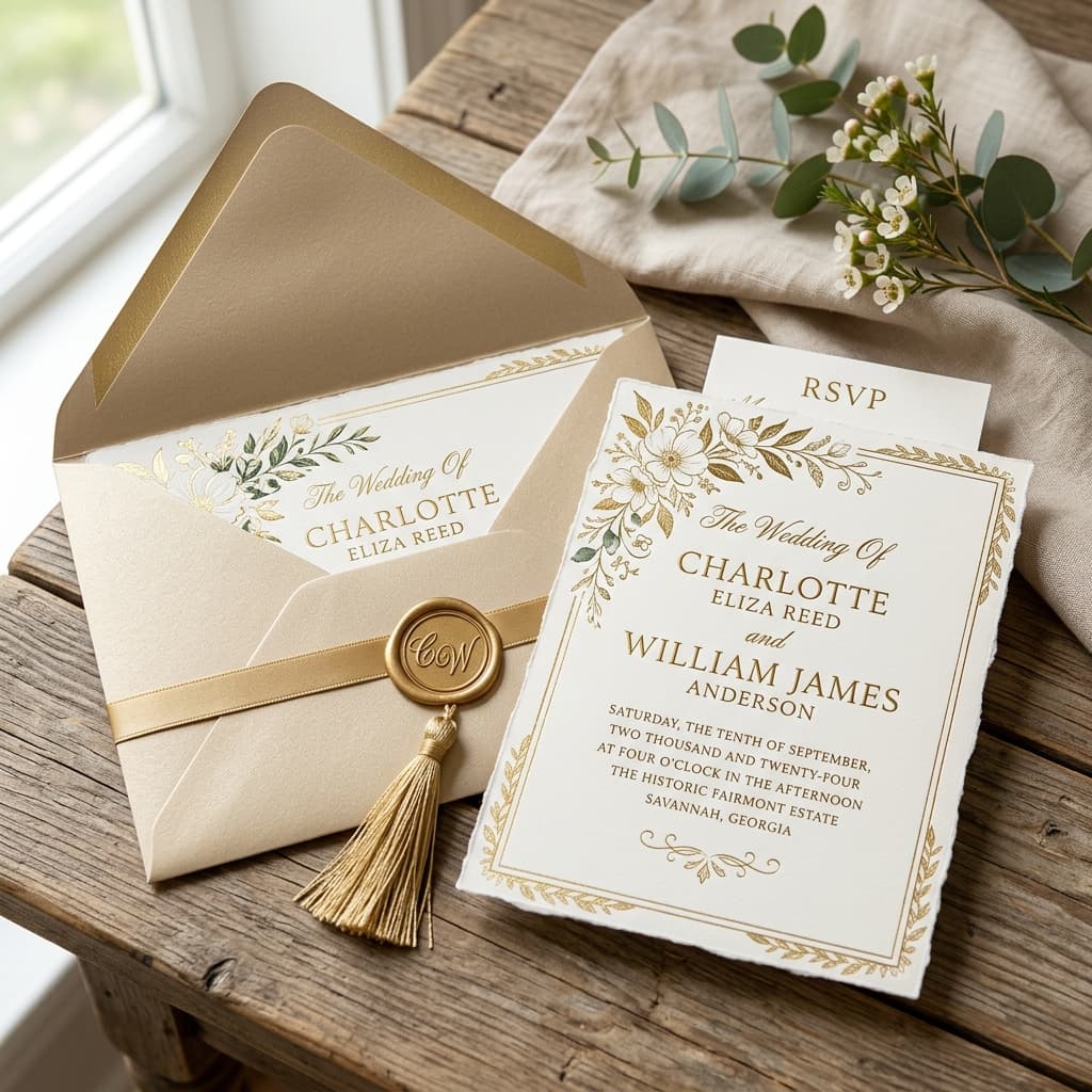 Invitation de mariage élégante aux tons champagne