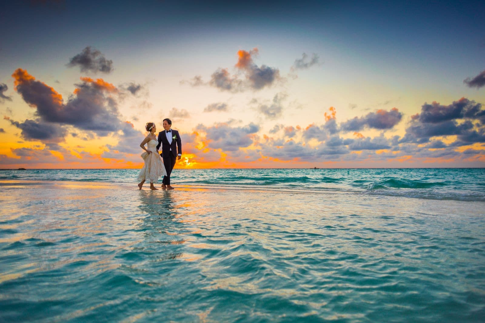 Newlywed couple outdoors